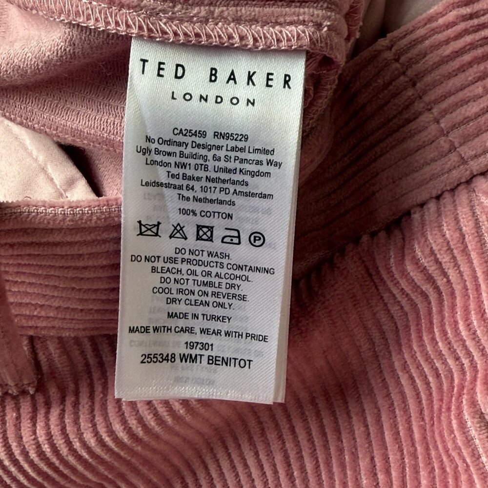 Ted Baker Pants Womens Size 1 Pink 100% Cotton Corduroy Wide Leg High Waist - Picture 3 of 9